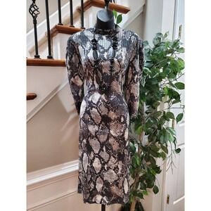 Emma & Michele Women Black Polyester Mock Neck Long Sleeve Knee Length Dress 10